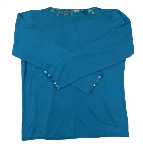 Diane Gilman Womens Blue/ Turquoise 100% Silk Sweater w/ Sequins - Picture 6 of 13